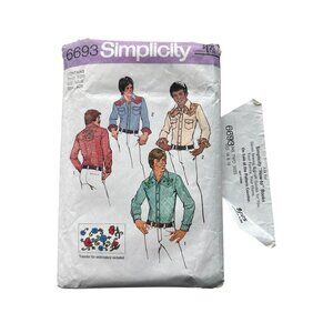 Simplicity Sewing Pattern Western Shirt Size 14 And 16 Embroidery Transfer UNCUT